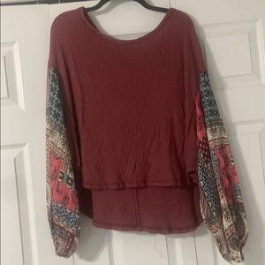 Waffle knit with statement sleeve top